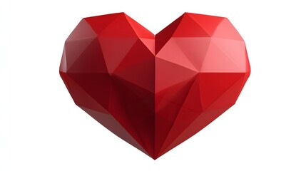 Red Geometric Heart Sculpture with Faceted Surface on White Background