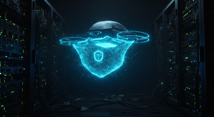 Digital Security System A Futuristic Visualization of Cyber Protection and Data Safety in a Server Room