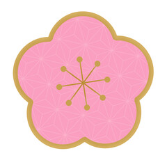 麻の葉文様の梅の花　ピンク色の梅の花　年賀素材