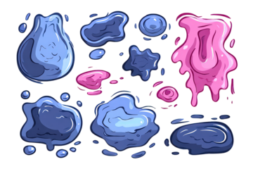Abstract Blob Shapes Set In Blue And Pink
