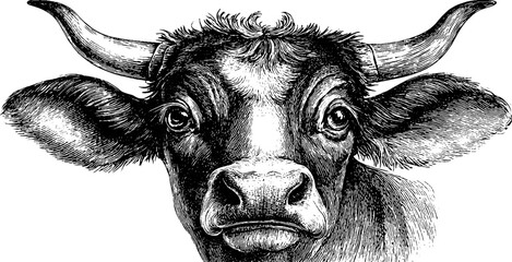 Vintage engraving style bull head illustration for rustic decor and design
