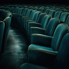 Obraz premium Empty Theater Seats With Green Velvet Upholstery And Gold Accents