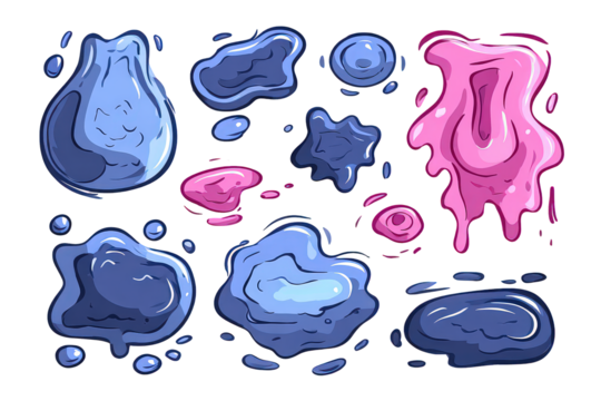 Abstract Blob Shapes Set In Blue And Pink