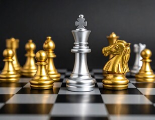 Chess pieces on a board, strategic game