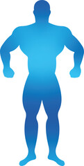 Muscular Body Silhouette: An artistic representation of a powerfully built physique, featuring a solid blue silhouette conveying strength, vitality, and fitness in a simple yet effective graphic.
