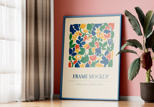 Decorative Frame Leaning Against Wall Mockup