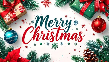 メリークリスマスの手書き風ロゴと飾り