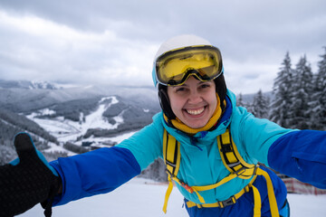 Smiling Skier on Snowy Slope