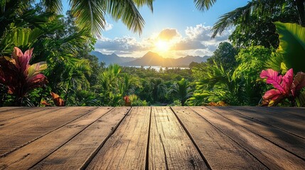 Tropical Sunset View from Wooden Deck