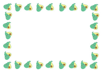 Cute avocado border, A4 paper frame background 