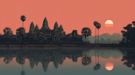Angkor Wat temple flat minimal illustration