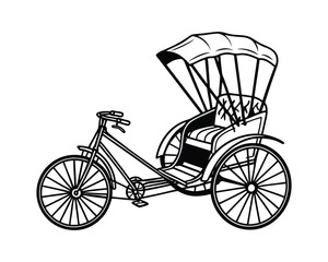 Traditional Hand-Pulled Rickshaw Illustration with Canopy and Seats