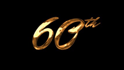 Golden Happy Birthday 60th Text Animation on Black Background.