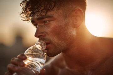 a young athletic man drinking water