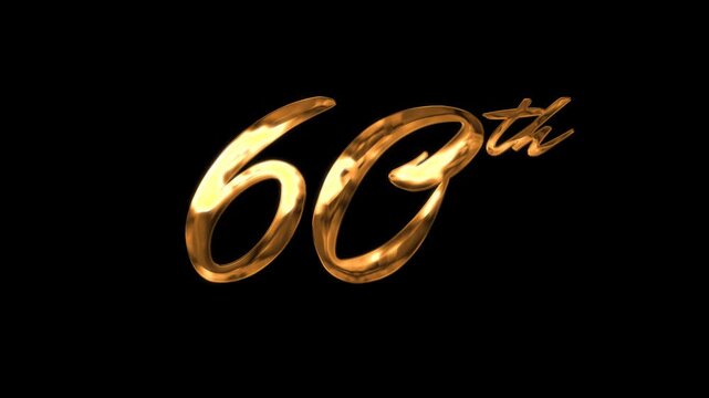 Golden Happy Birthday 60th Text Animation on Black Background.