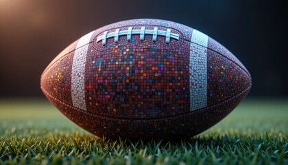 American football with colorful pixelation in a 3D render