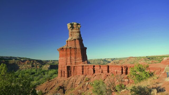 Man Hiking Scenic Trail to the Lighthouse in Palo Duro Canyon, Texas