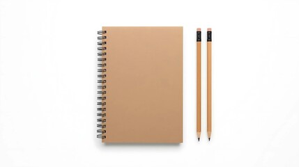 Minimalist Stationery Flatlay with Brown Notebook and Pencils