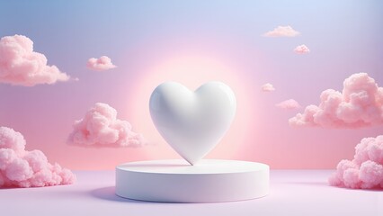 Product podium with  heart in the clouds