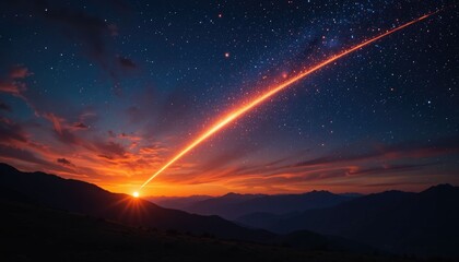 A fiery meteoroid plummeting over the sky at sunset