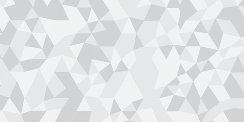 Abstract geometric white and gray background seamless mosaic and low polygon triangle texture wallpaper. Triangle shape retro wall grid pattern geometric ornament tile vector square element.	
