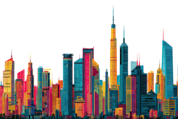 Colorful Pixelated City Skyline