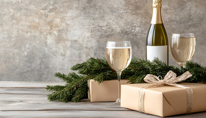 Champagne christmas gift celebration