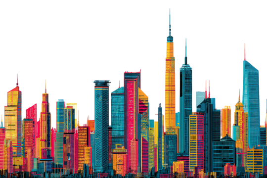 Colorful Pixelated City Skyline