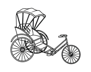Traditional Hand-Pulled Rickshaw Illustration with Canopy and Seats
