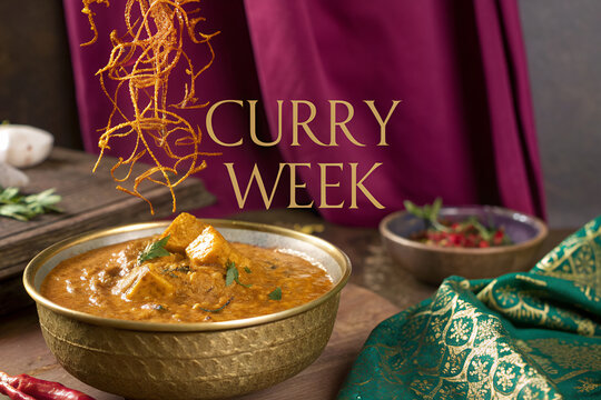 Flavorful Poster Design for National Curry Week with Spicy Dish