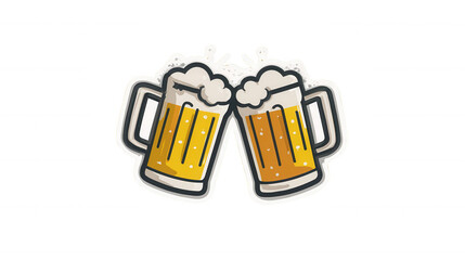 Dynamic Cartoon Clinking Beer Mugs Sticker Illustration with Splashes