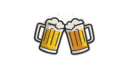 Dynamic Cartoon Clinking Beer Mugs Sticker Illustration with Splashes