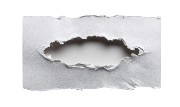 Ripped white paper with a hole