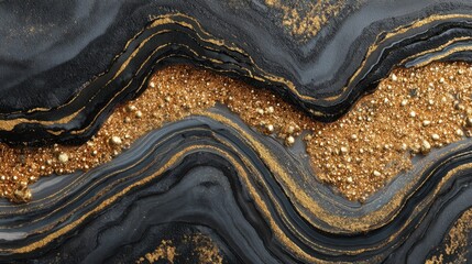 Elegant Abstract Black and Gold Design Featuring Shimmering Accents and Fluid Shapes for Luxury Corporate Backgrounds
