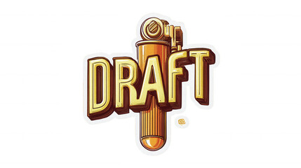 Playful retro vertical 'DRAFT' typography with beer keg tap.