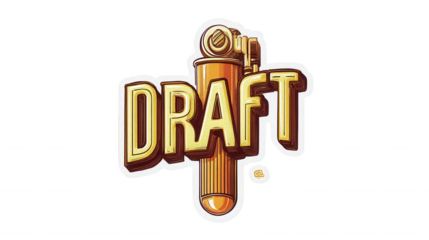 Playful retro vertical 'DRAFT' typography with beer keg tap.