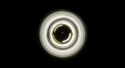 Abstract White and Yellow Circular Light Trails on Dark Background