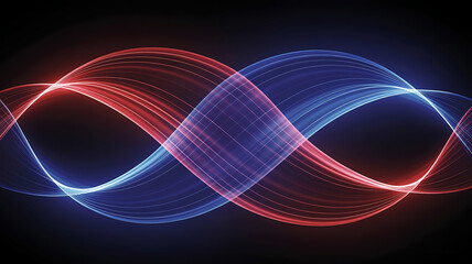 Abstract visualization of intersecting red and blue light waves creating a dynamic futuristic and energetic digital waveform pattern