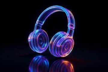 Colorful neon glowing headphones representing digital music entertainment technology audio lifestyle modern sound illustration and creativity