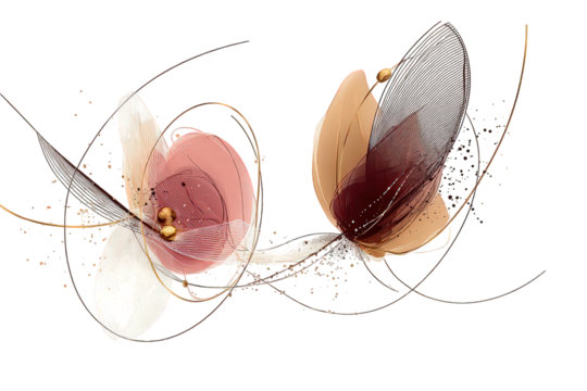 Abstract Floral Design With Pink, Brown, And Beige Colors On Black Background - Powered by Adobe