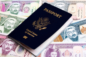 American passport on Mongolian money
