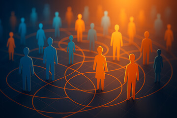 Connected people figures symbolizing human network communication teamwork and social interaction in digital environment