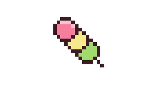8-bit pixel art pink yellow green dango skewer looped animation 4k 30fps