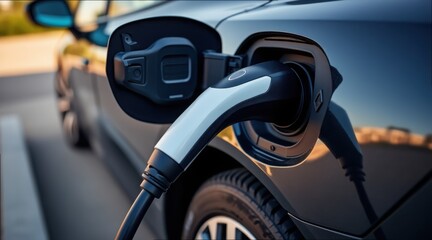 Close Up of Sleek Fast Charger Port for Electric Vehicle Battery
