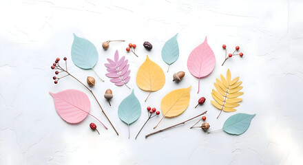 Colorful Autumn Leaves and Berries Flat Lay Arrangement