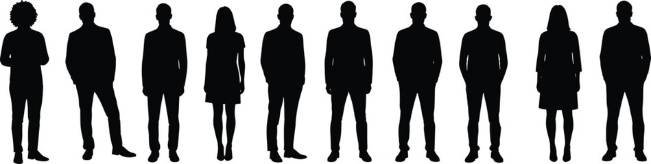 Group of Business People Silhouettes Standing Together, Diverse Men and Women, Professional Team, Collaboration, Unity, Corporate Workforce Concept