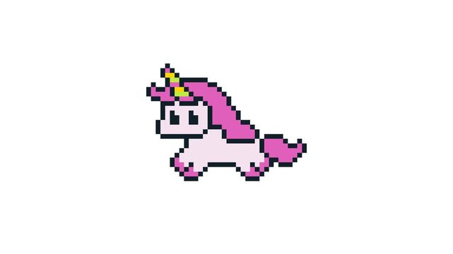 8-bit pixel art baby unicorn running animation looped 4k 30fps