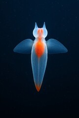 A single, glowing Sea Angel (Clione limacina), the "angel of the drift ice," floating isolated against a black background.