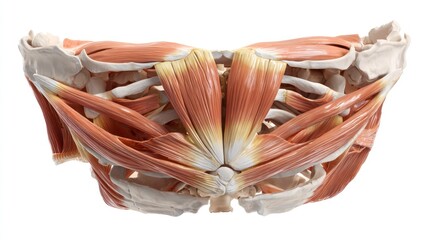 Obraz premium 3D rendering of human abdominal muscles and pelvis bones, realistic lighting, isolated on white