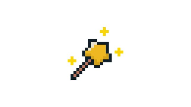 8-bit pixel art glowing yellow star wand looped animation 4k 30fps